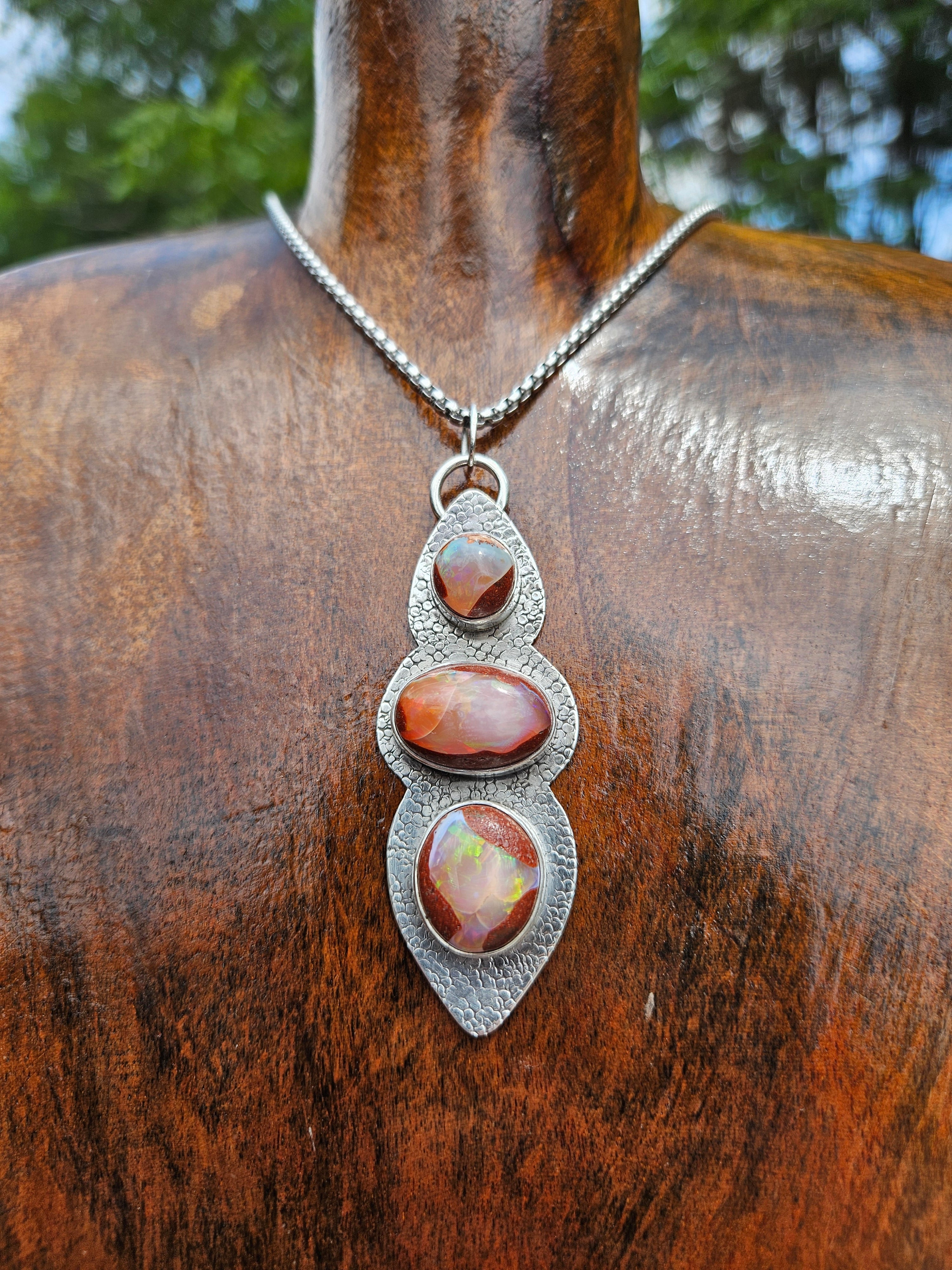 Triple Mexican Opal Pendant