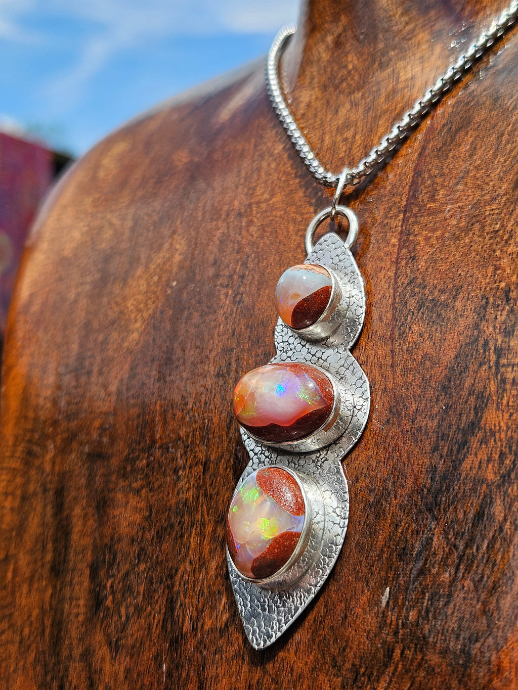 Triple Mexican Opal Pendant