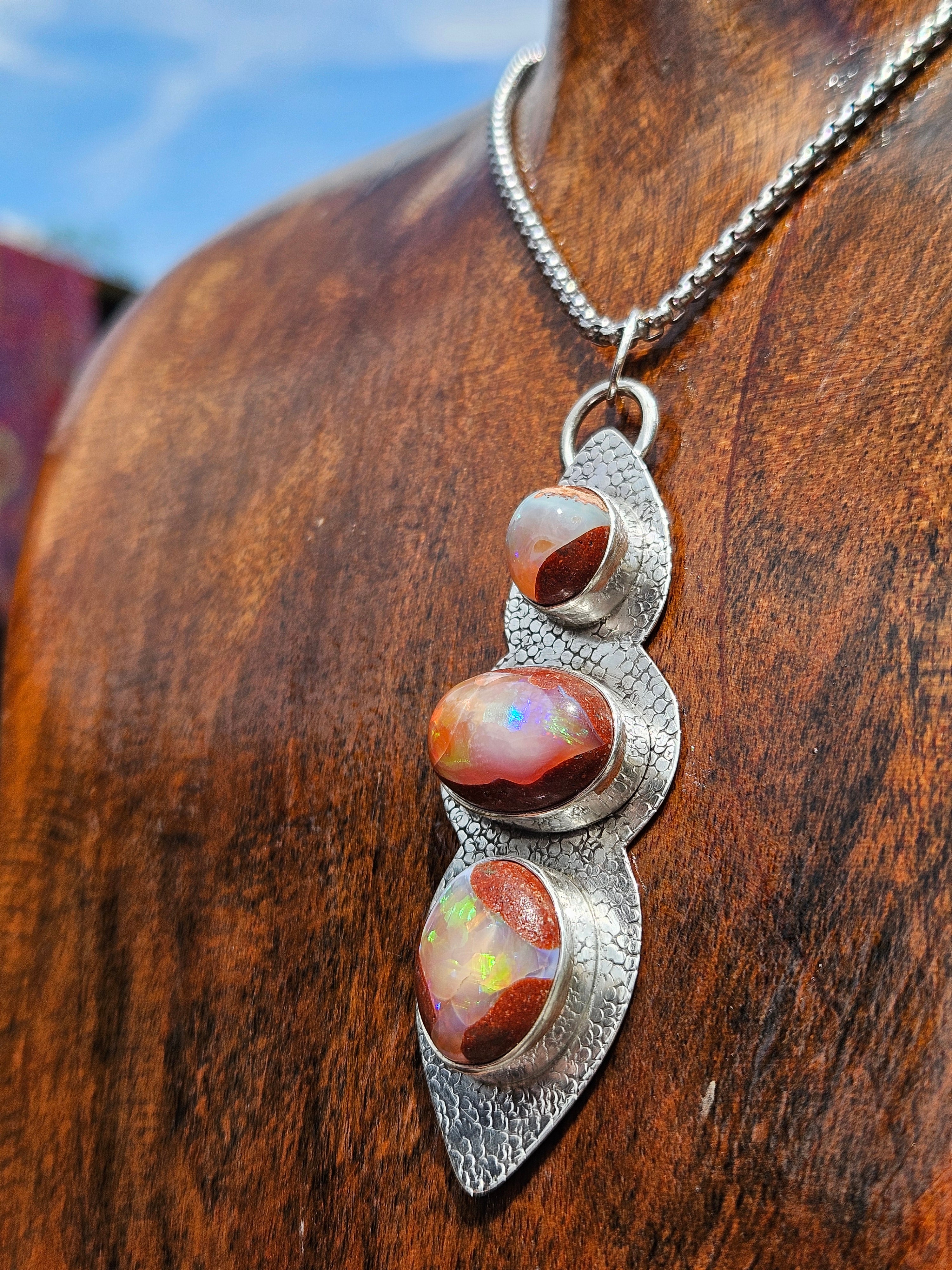 Triple Mexican Opal Pendant