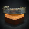 3 band sterling silver cuff with a hammered textured and 2 pattern wires.