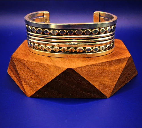 5 band sterling silver cuff made with pattern wire and an oxidized finish.