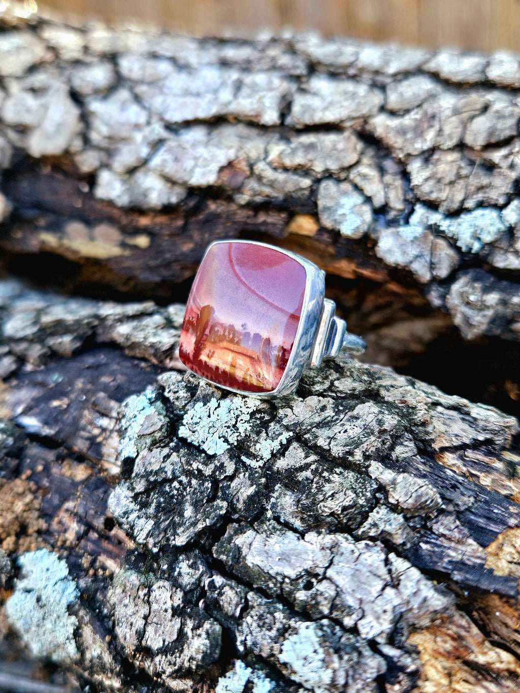 Square Apache Sage Rhyolite Ring Size 8 Sterling Silver Deco Design