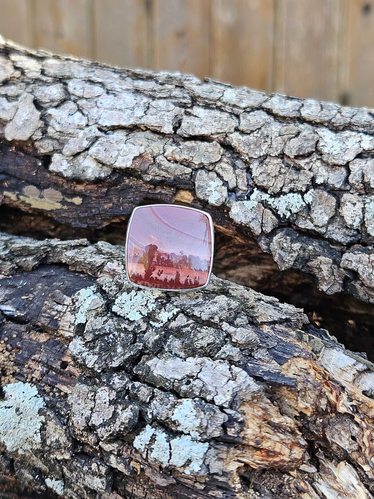 Square Apache Sage Rhyolite Ring Size 8 Sterling Silver Deco Design