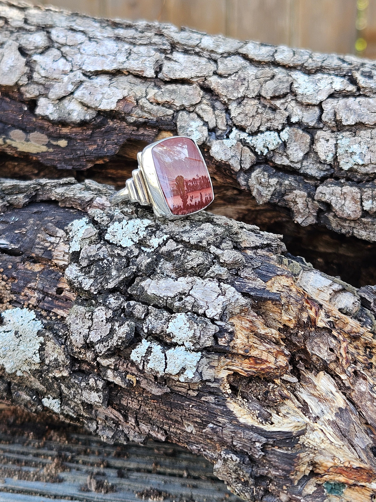 Square Apache Sage Rhyolite Ring Size 8 Sterling Silver Deco Design