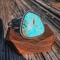 Big Turquoise #8 Cuff set in sterling silver with a dark patina finish.