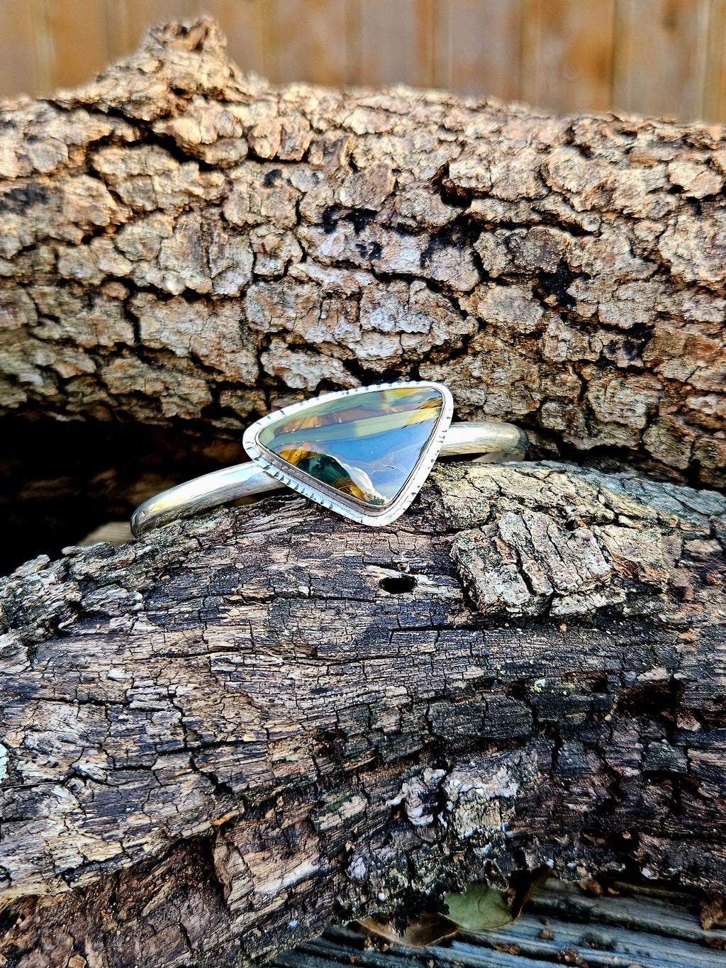 Triangular Shaped Blue Mountain Jasper Bracelet set in sterling silver 