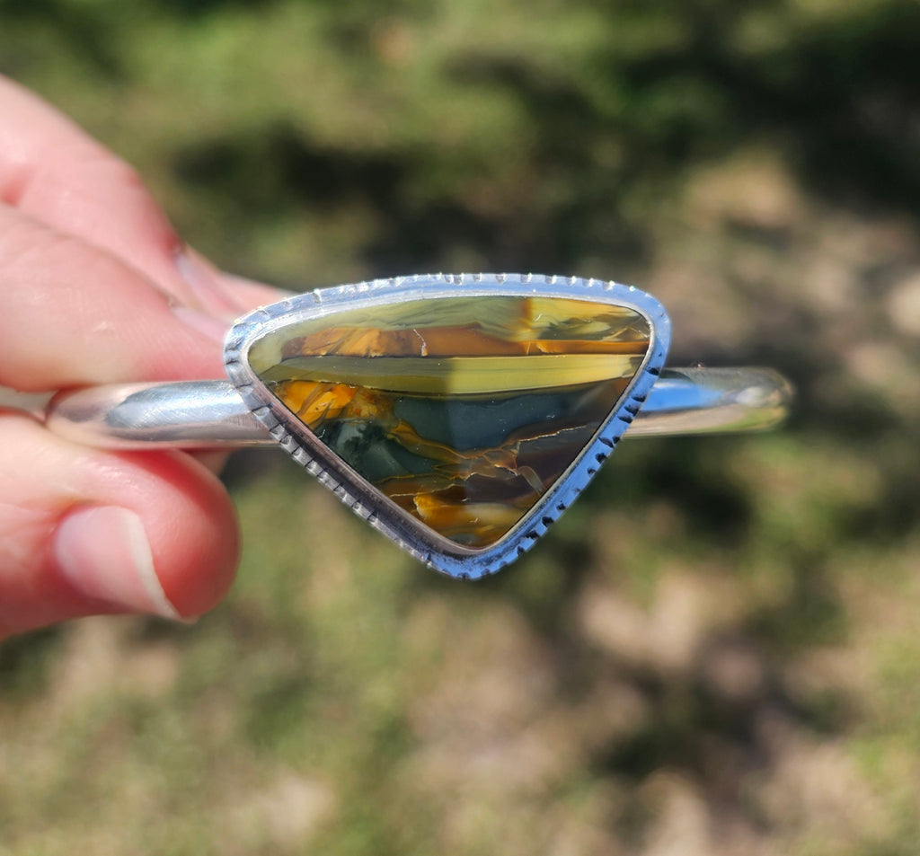 Triangular Shaped Blue Mountain Jasper Bracelet set in sterling silver 