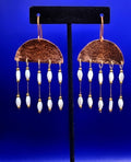  hammered copper dangle earrings with white bead drops