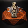 Dalmatian Jasper Bracelet set in sterling silver. Geometric shape and white and black spots.