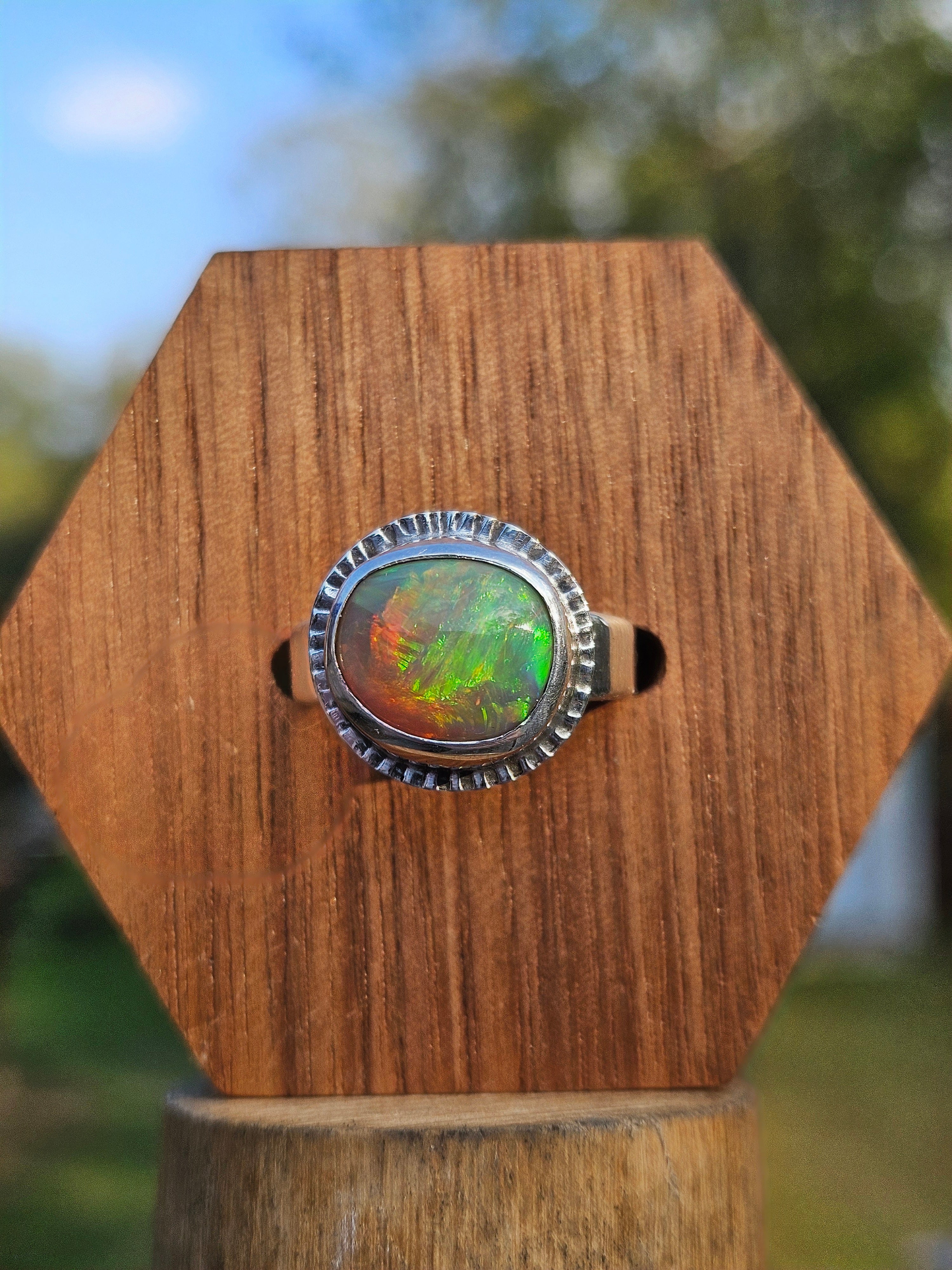 Ethiopian Opal Ring set in sterling silver. Size 7. Welo Opal. Play of colors