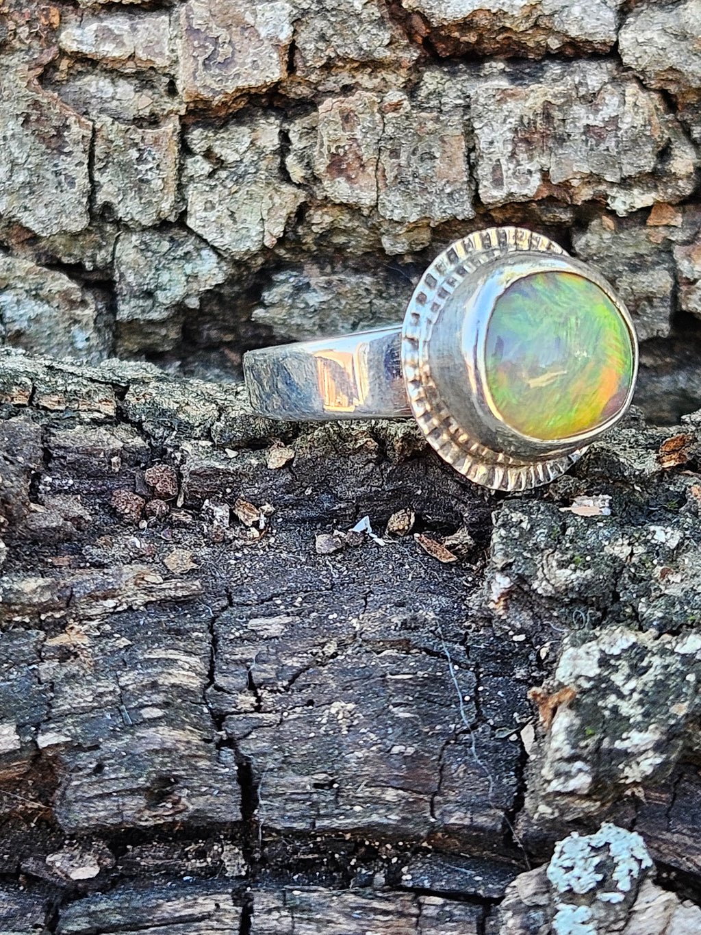 Ethiopian Opal Ring set in sterling silver. Size 7. Welo Opal. Play of colors