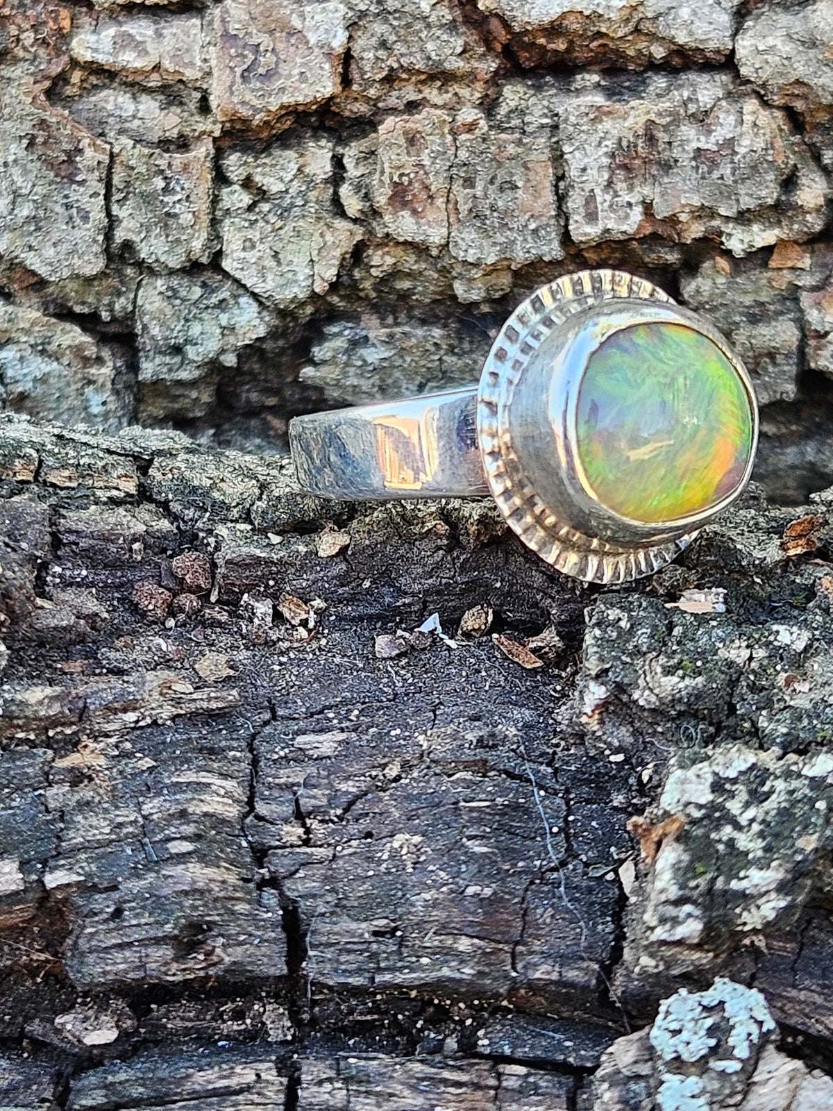Ethiopian Opal Ring set in sterling silver. Size 7. Welo Opal. Play of colors