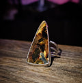 Triangular Shaped Golden Brown Pietersite Ring set in sterling silver. Size 9