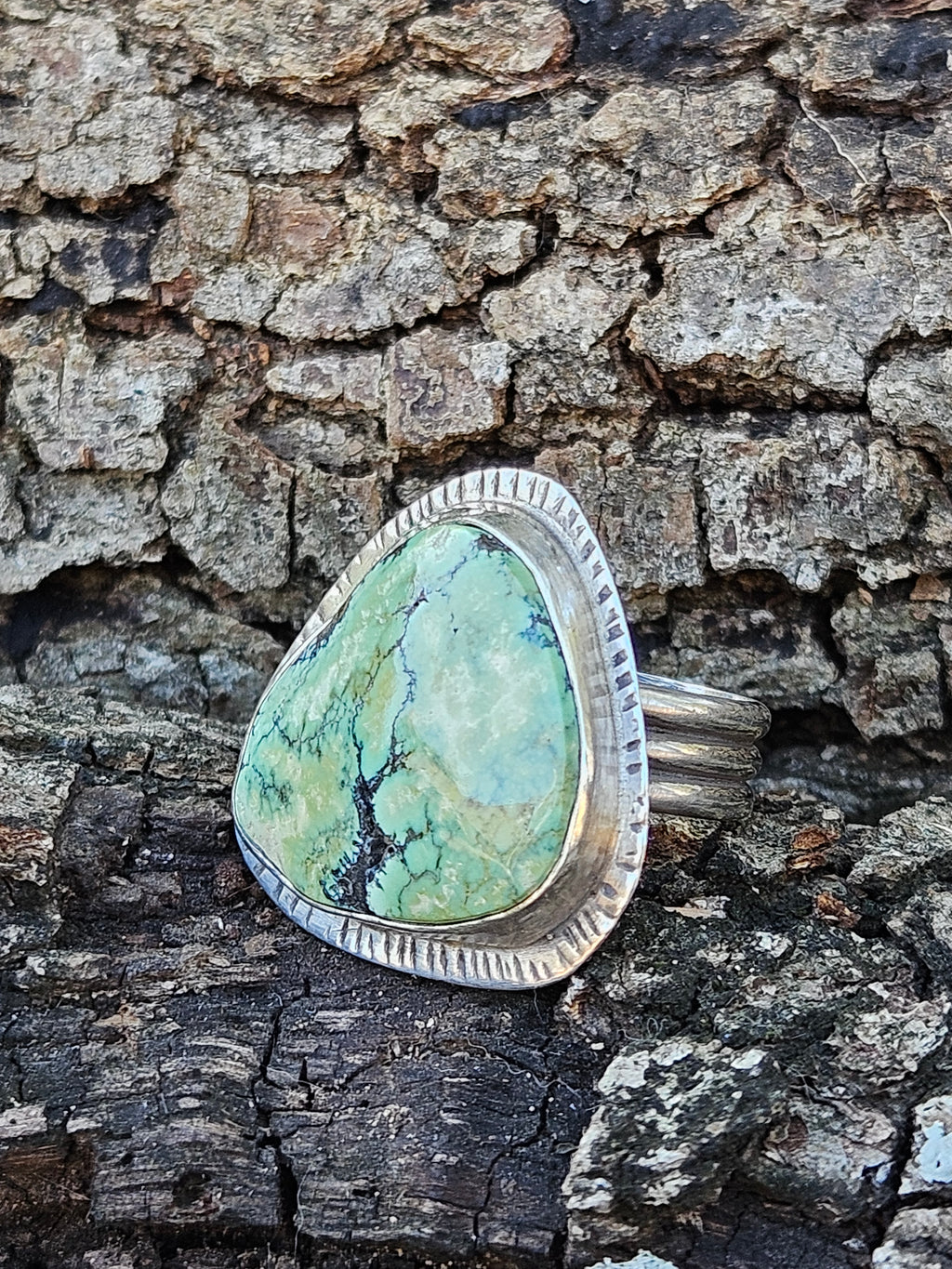 Green Damele Turquoise Ring Size 7 sterling silver 