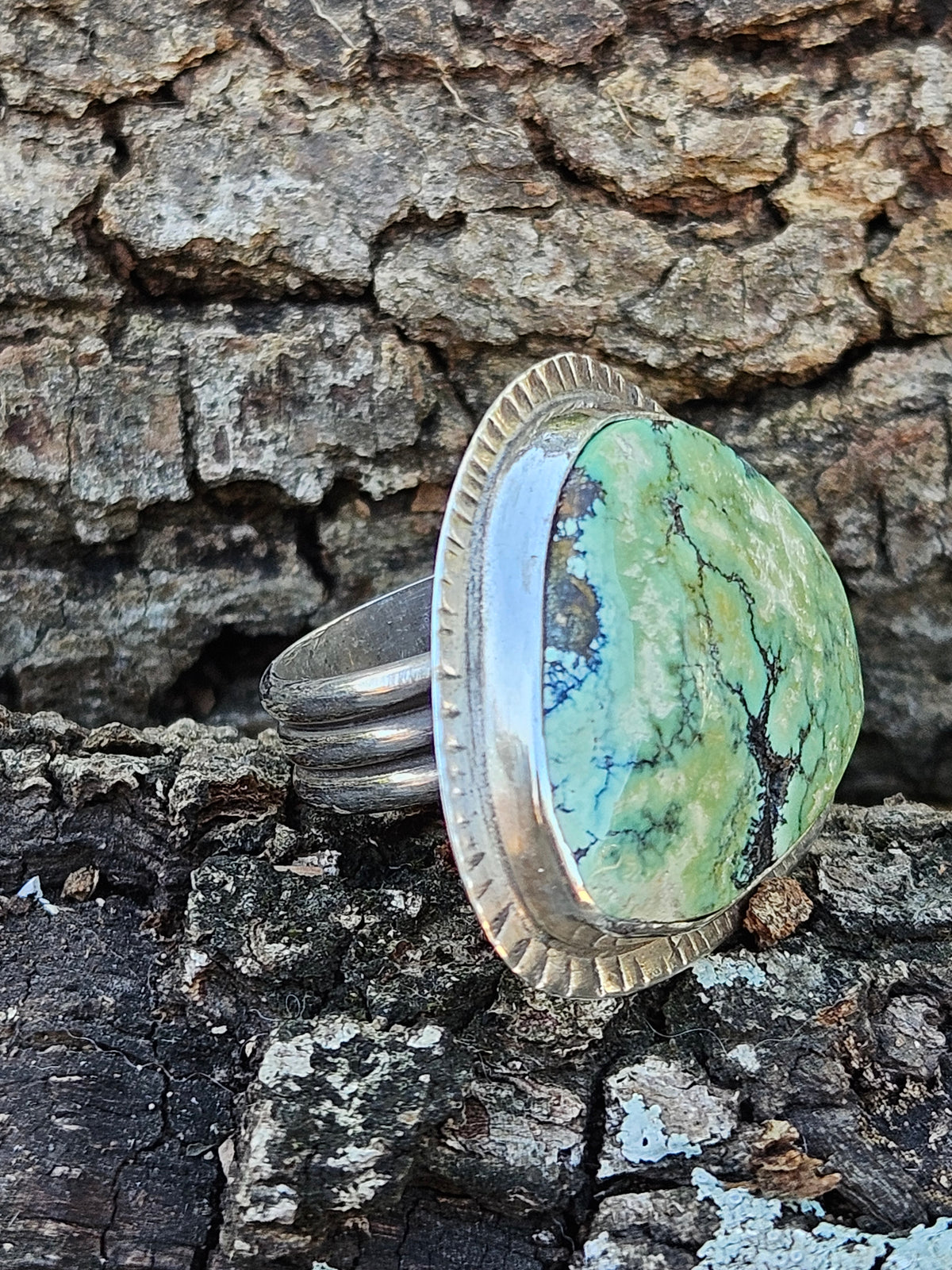 Green Damele Turquoise Ring Size 7 sterling silver 