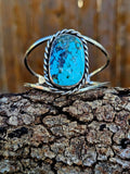 Sterling Silver Kingman Turqouise witj black matrix Cuff with two bands and a rope border.