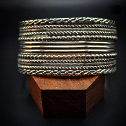 Large sterling silver 7 band pattern wire cuff with an Oxidized Finish. 