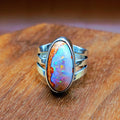 Mexican Matrix Opal Ring set in sterling silver with a light hammered finish. Size 6.5