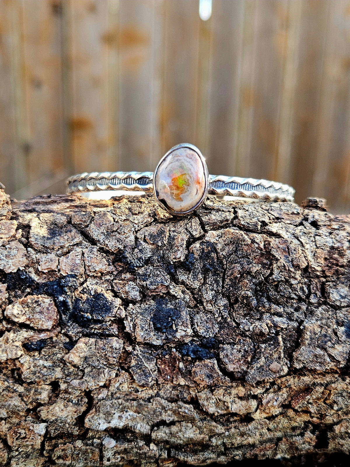 Sterling Silver Mexican Opal bracelet with silver pattern wire