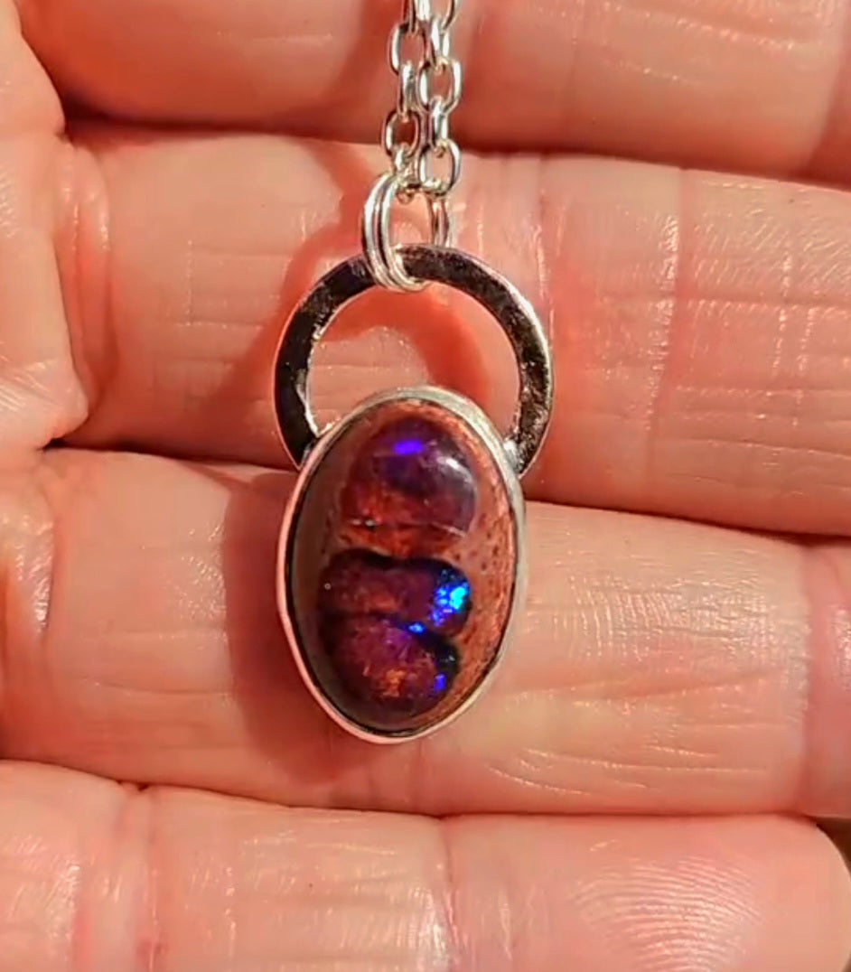 Purple Mexican Matrix Opal Pendant set in sterling silver with a copper accent. 