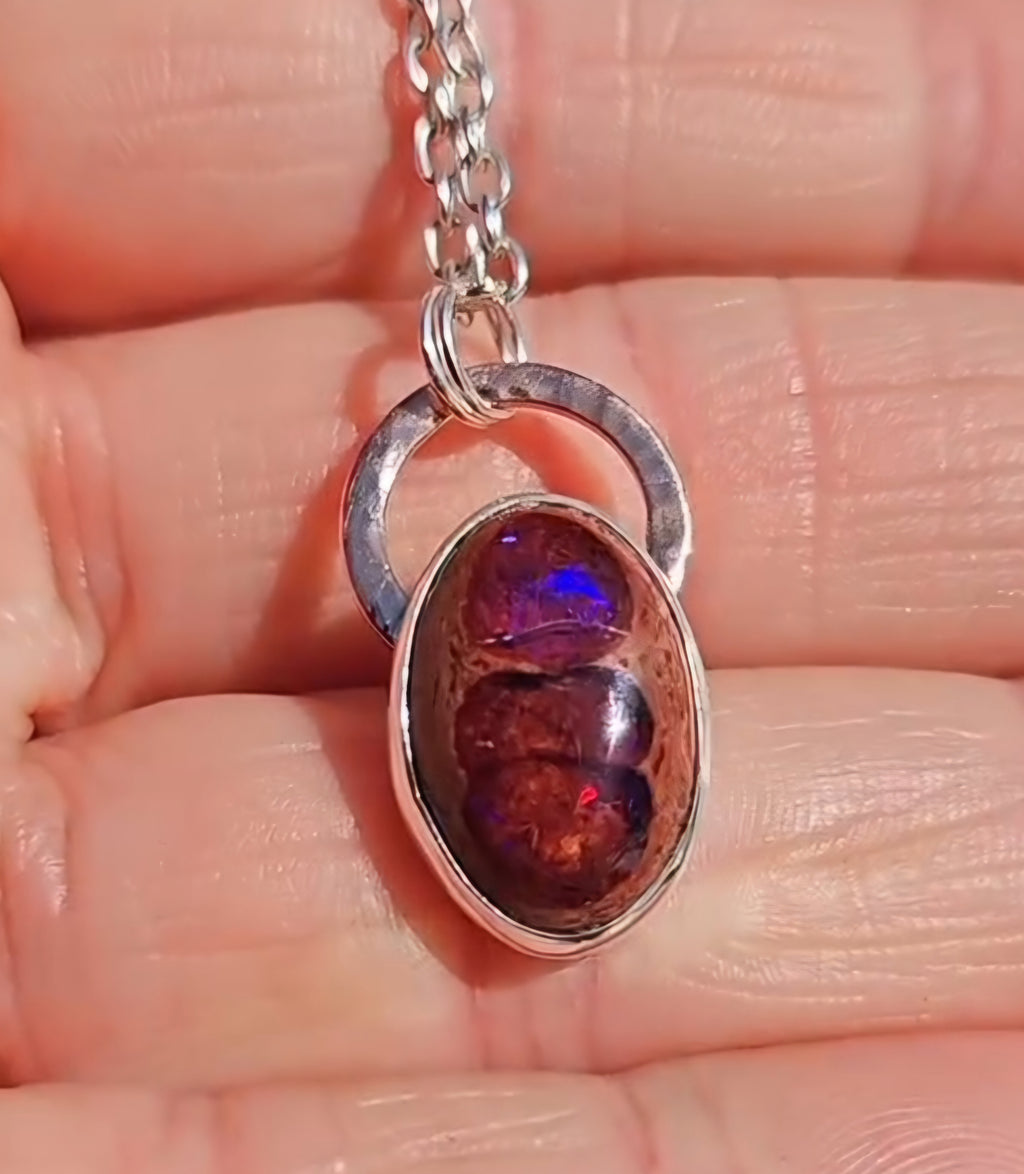 Purple Mexican Matrix Opal Pendant set in sterling silver with a copper accent. 