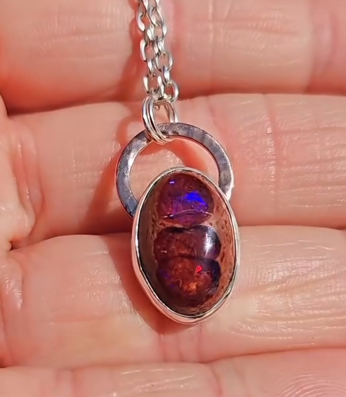 Purple Mexican Matrix Opal Pendant set in sterling silver with a copper accent. 