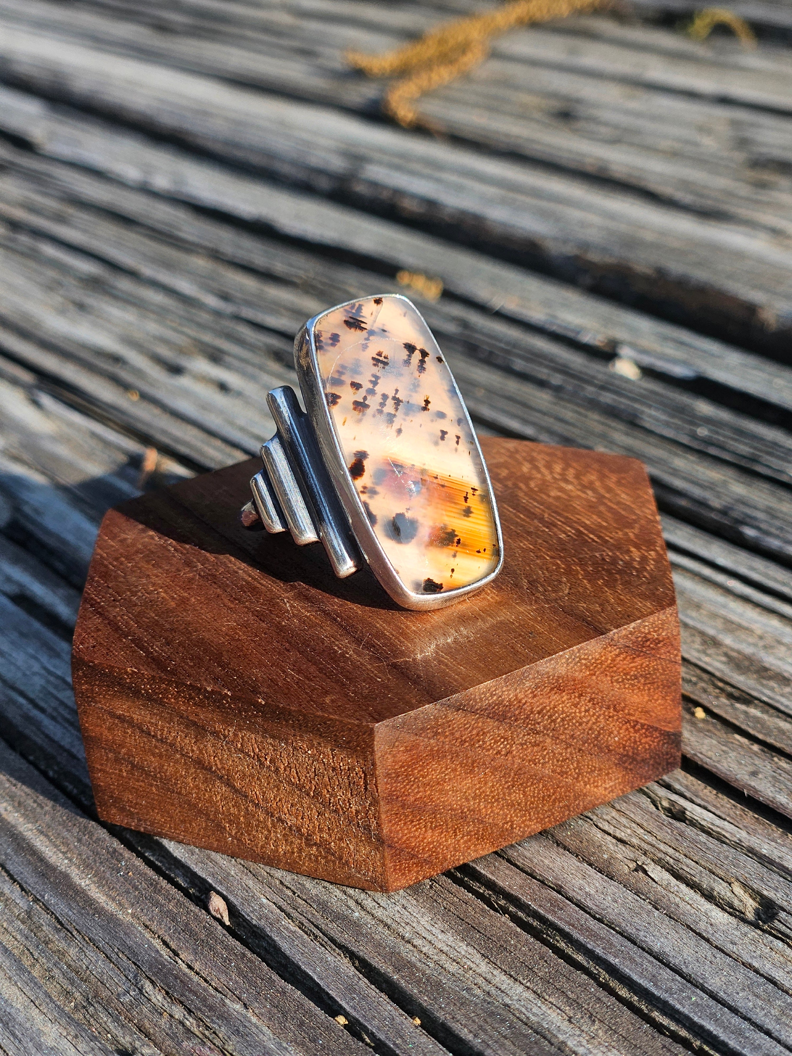 Sterling Silver Montana Agate Ring Size 8.5 