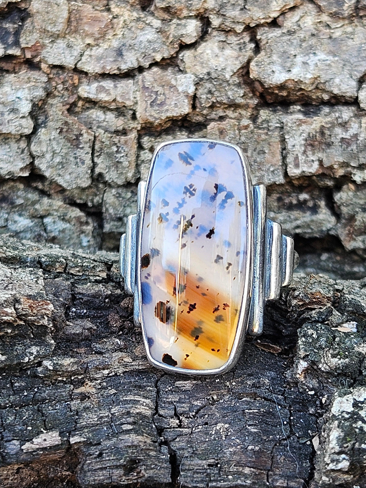 Sterling Silver Montana Agate Ring Size 8.5