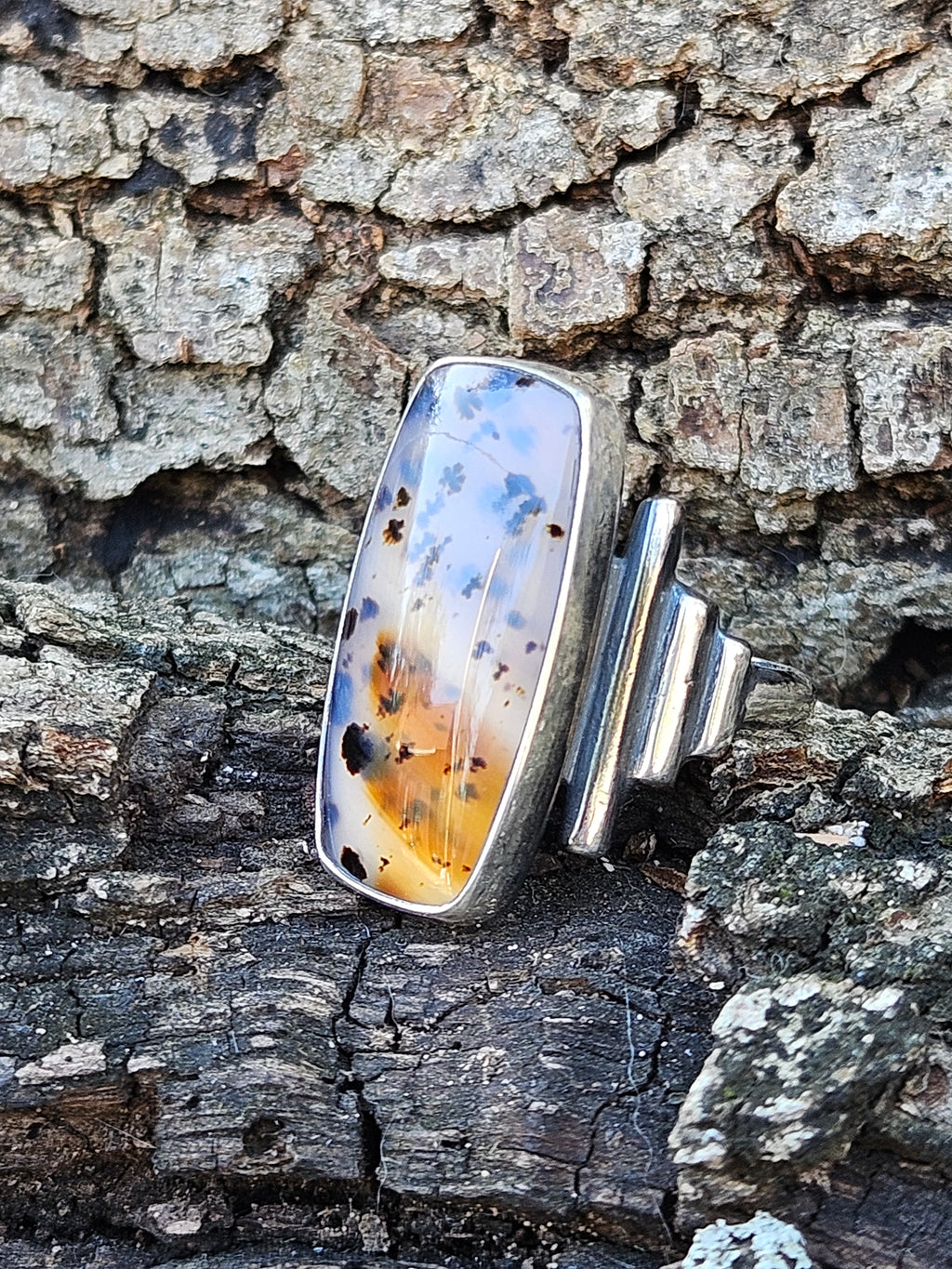 Sterling Silver Montana Agate Ring Size 8.5