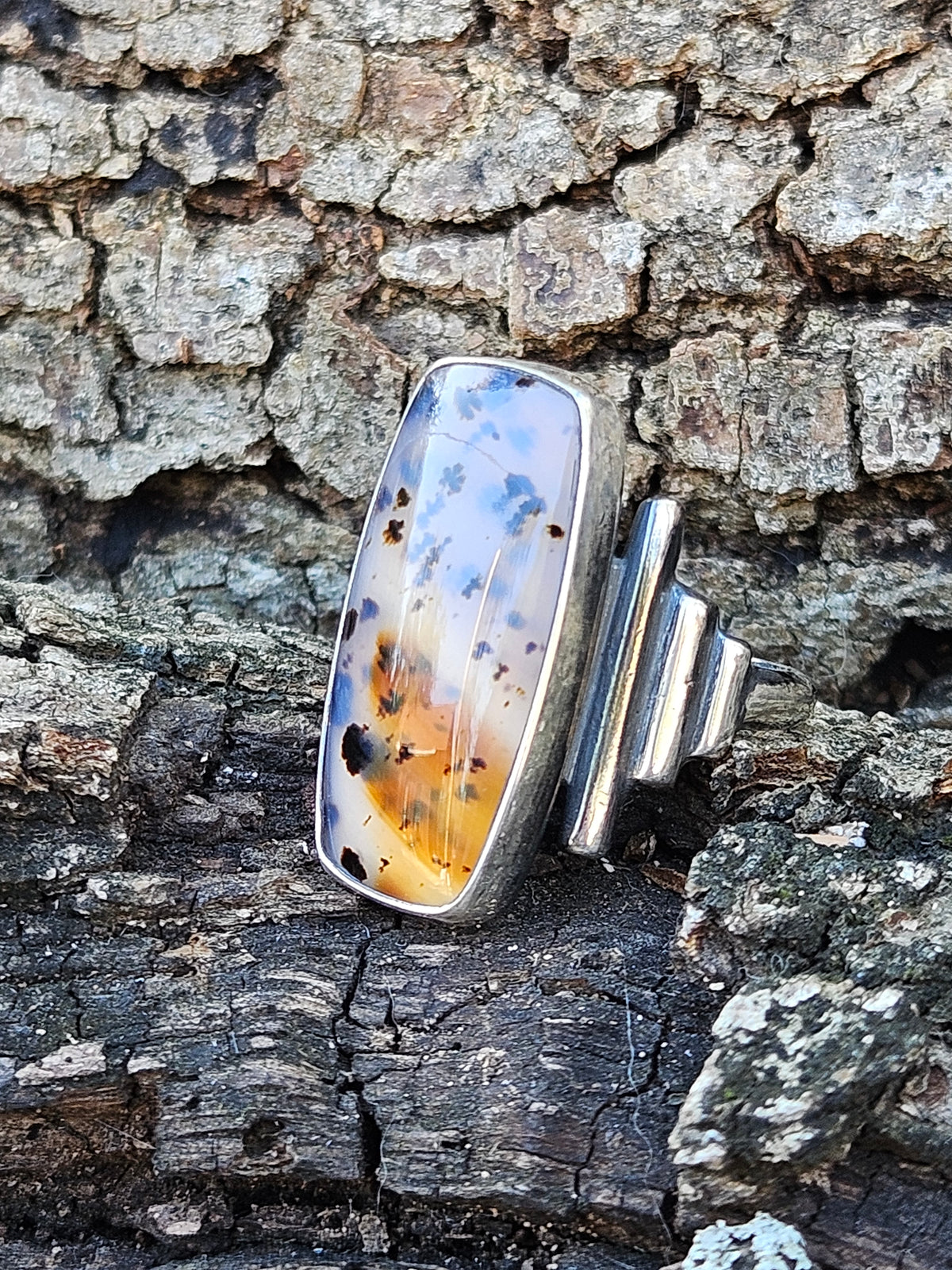 Sterling Silver Montana Agate Ring Size 8.5