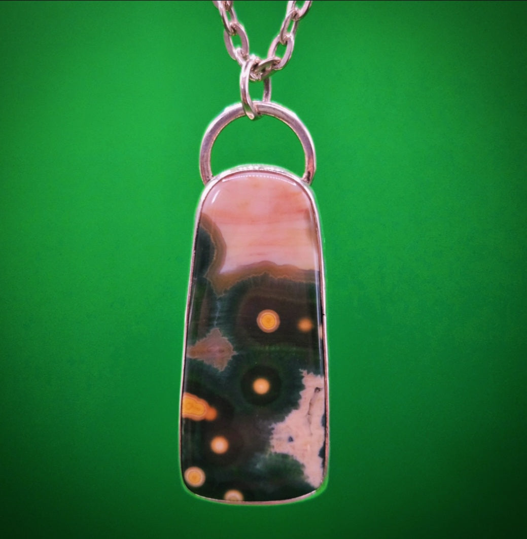 Ocean Jasper Pendant set in sterling silver. 