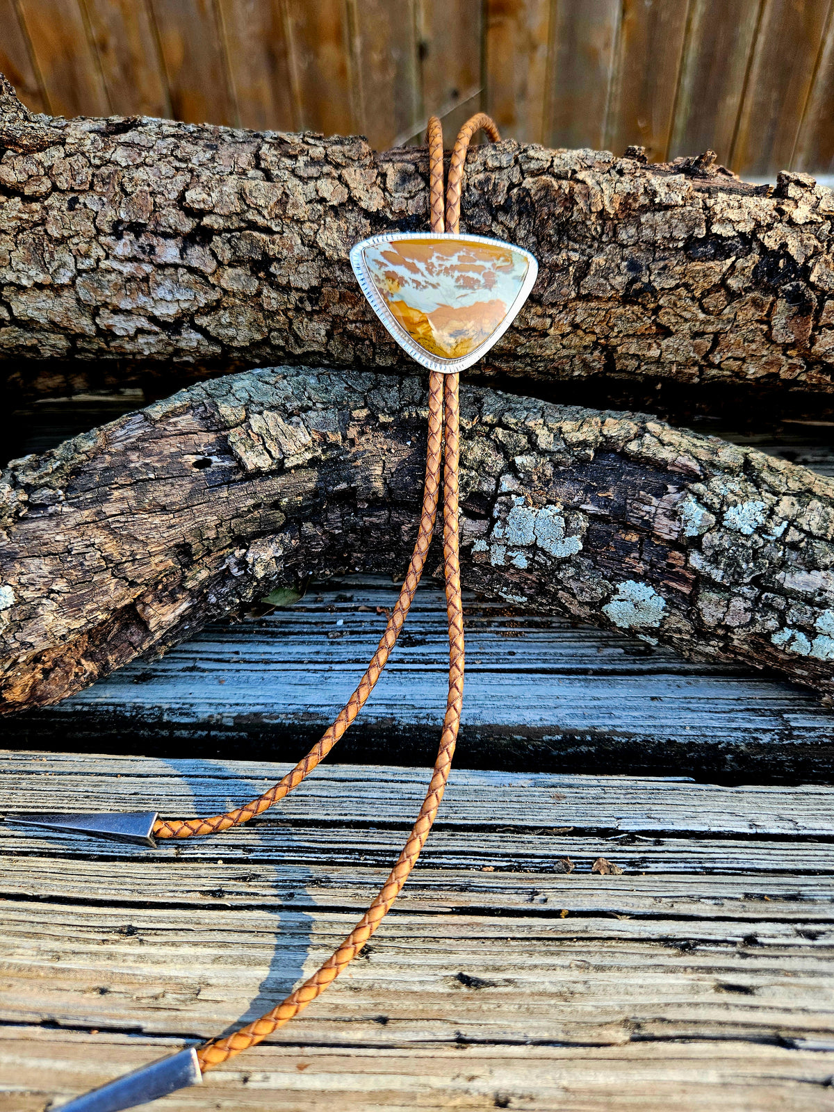 Sterling Silver Triangular Picture Jasper Bolo 