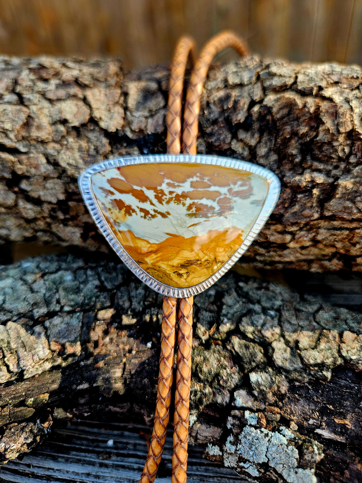 Sterling Silver Triangular Picture Jasper Bolo 