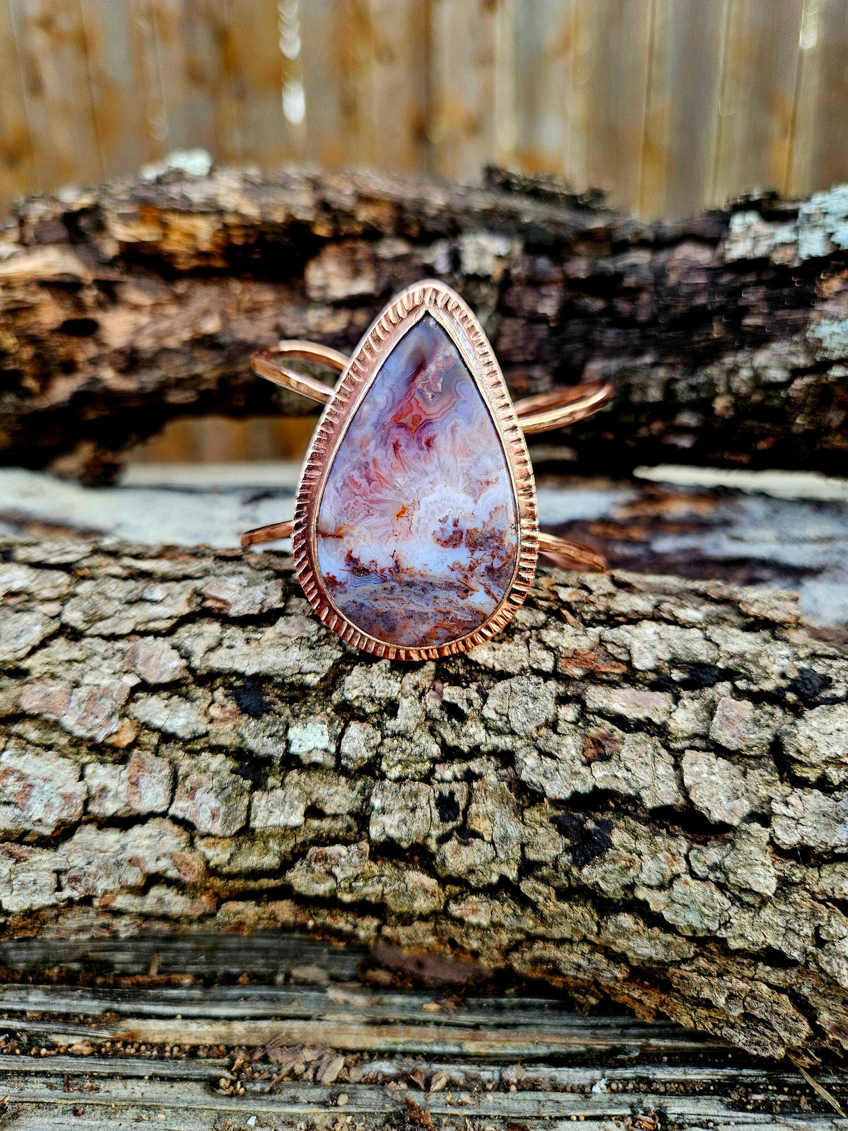 One of a kind Pink Petrified Palm Wood Copper Cuff- fossil statement jewelry