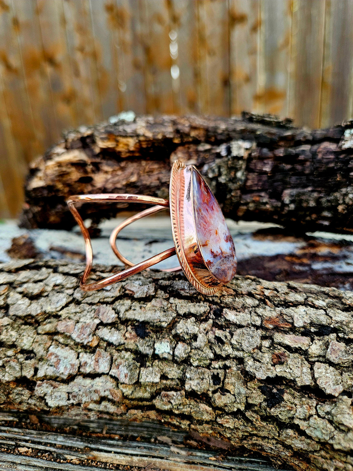 One of a kind Pink Petrified Palm Wood Copper Cuff- fossil statement jewelry