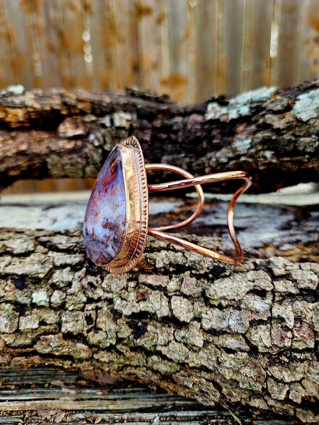 One of a kind Pink Petrified Palm Wood Copper Cuff- fossil statement jewelry