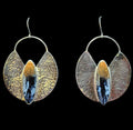 Big Hammered Petrified Palm Wood Earrings