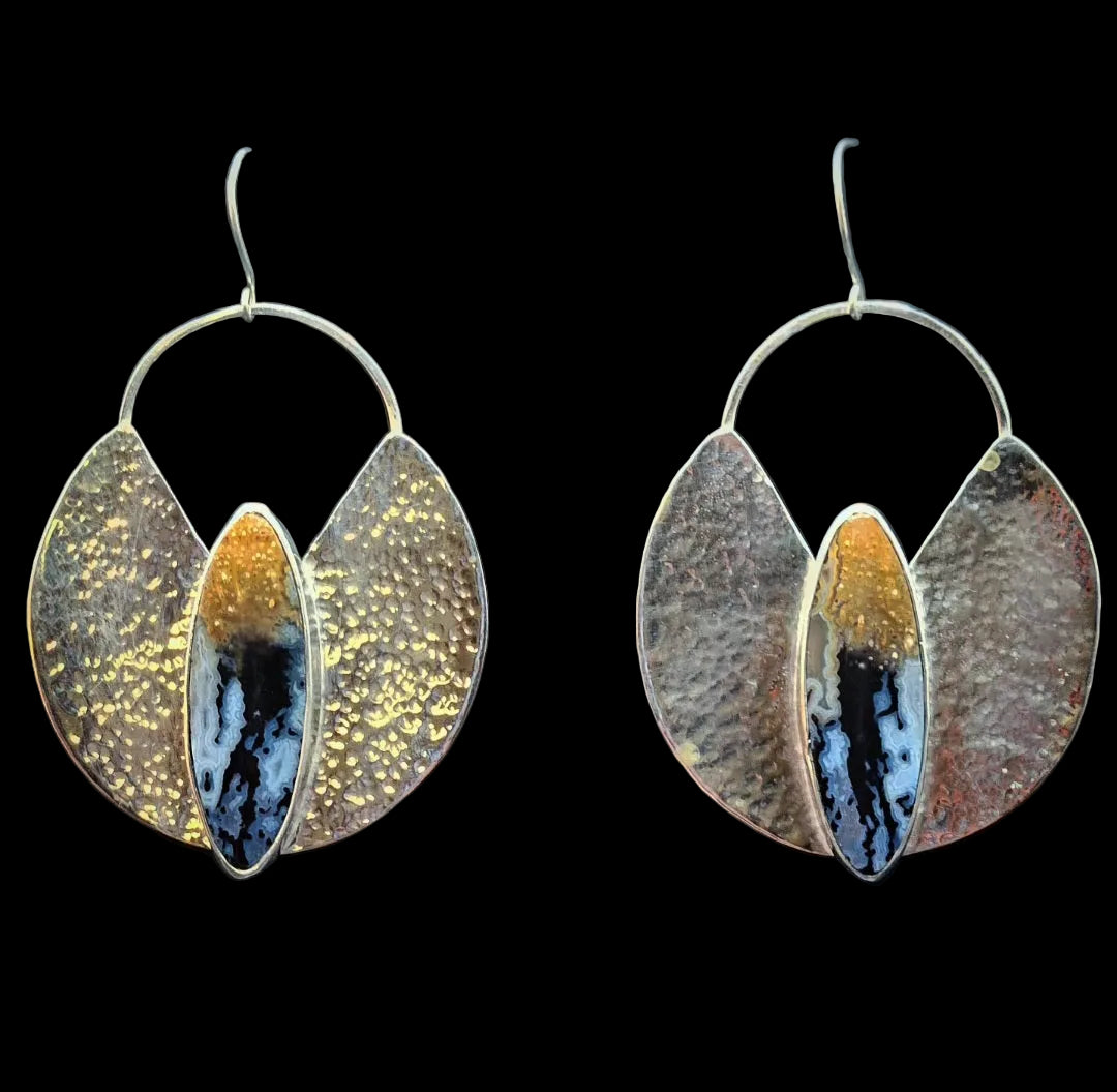 Big Hammered Petrified Palm Wood Earrings
