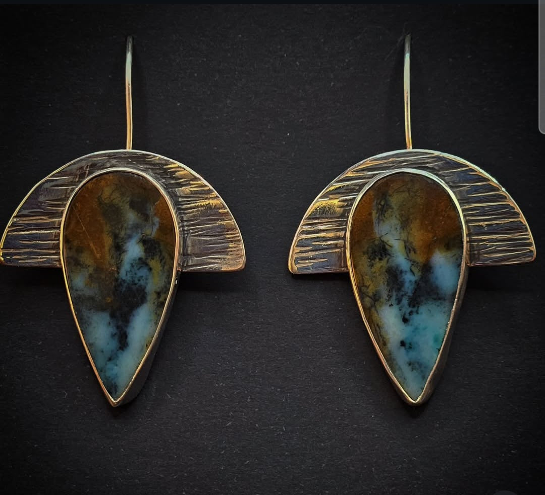Blue Opalized Wood Earrings