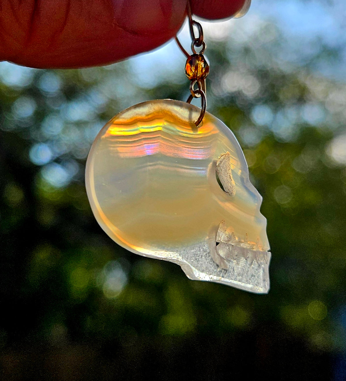 Rainbow Iris Agate Skull Earrings with 12k gold filled ear wires. 