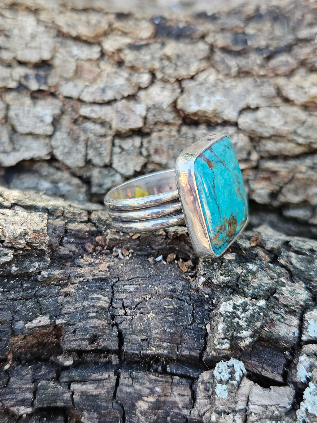 Square Kingman Turquoise Ring set in sterling silver. Size 9.5