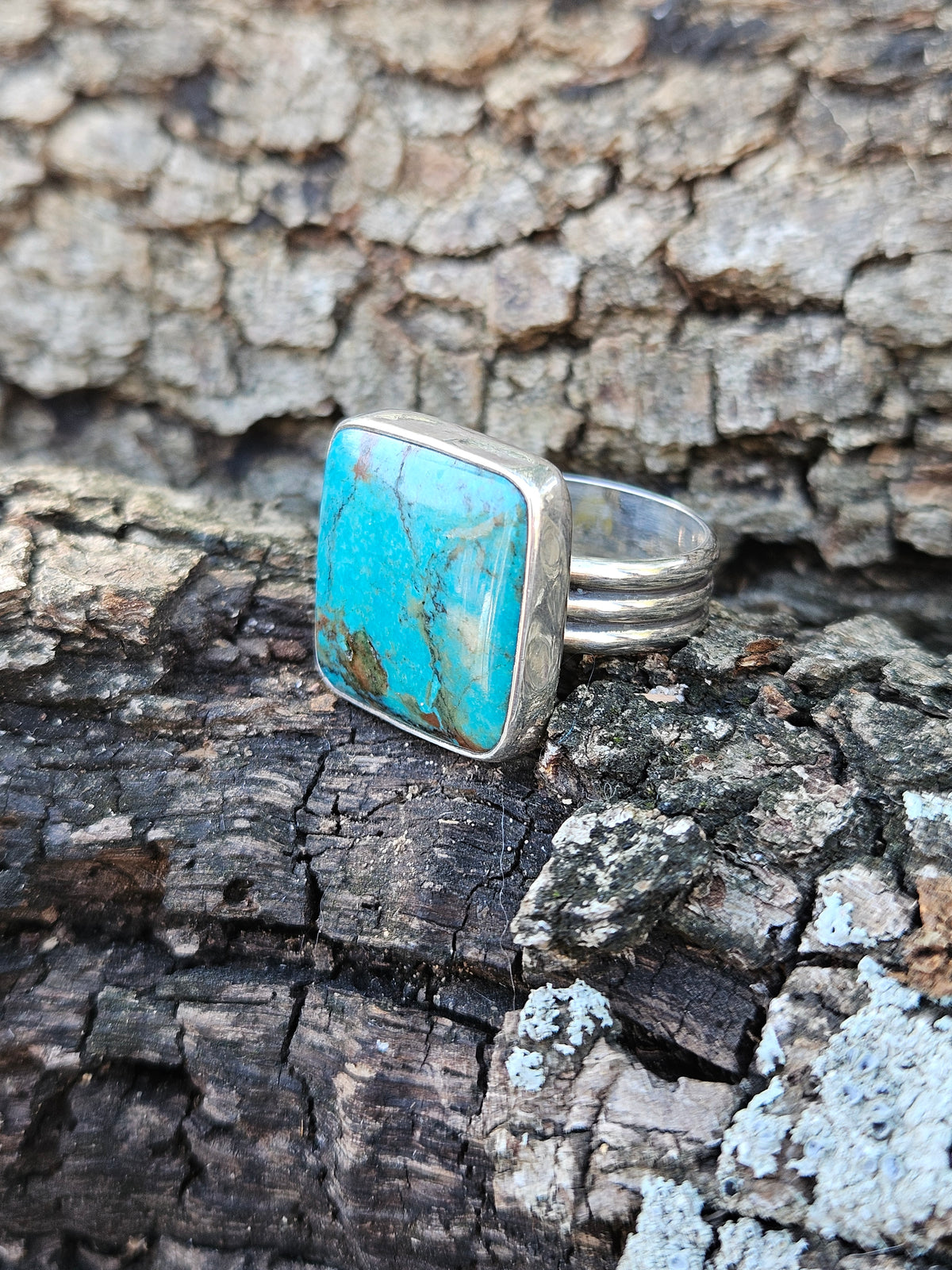Square Kingman Turquoise Ring set in sterling silver. Size 9.5