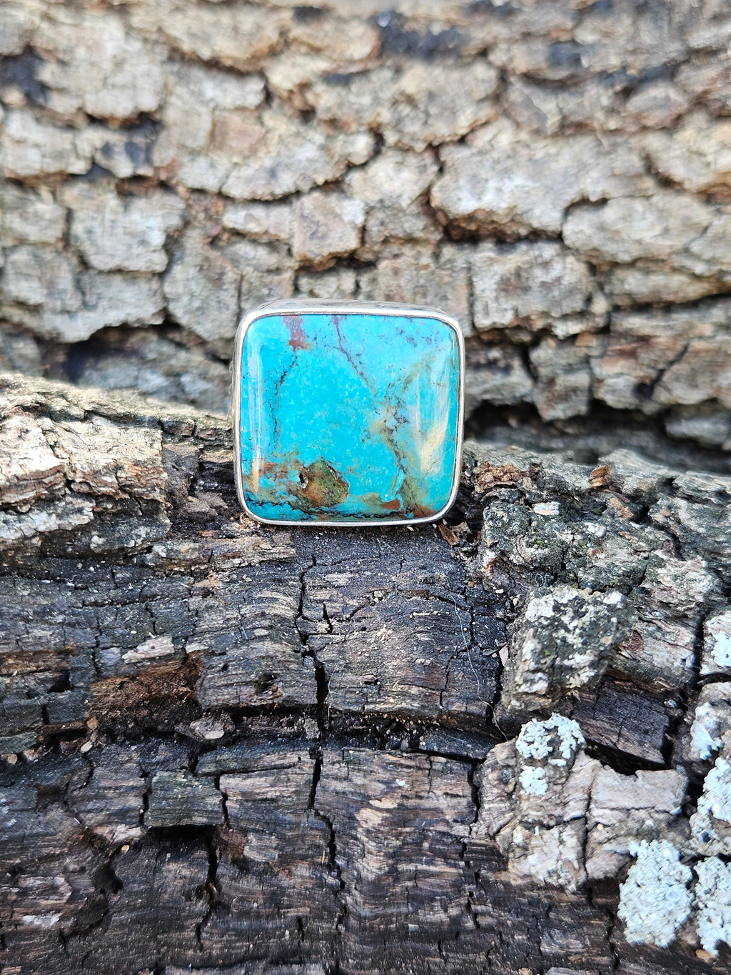 Square Kingman Turquoise Ring set in sterling silver. Size 9.5