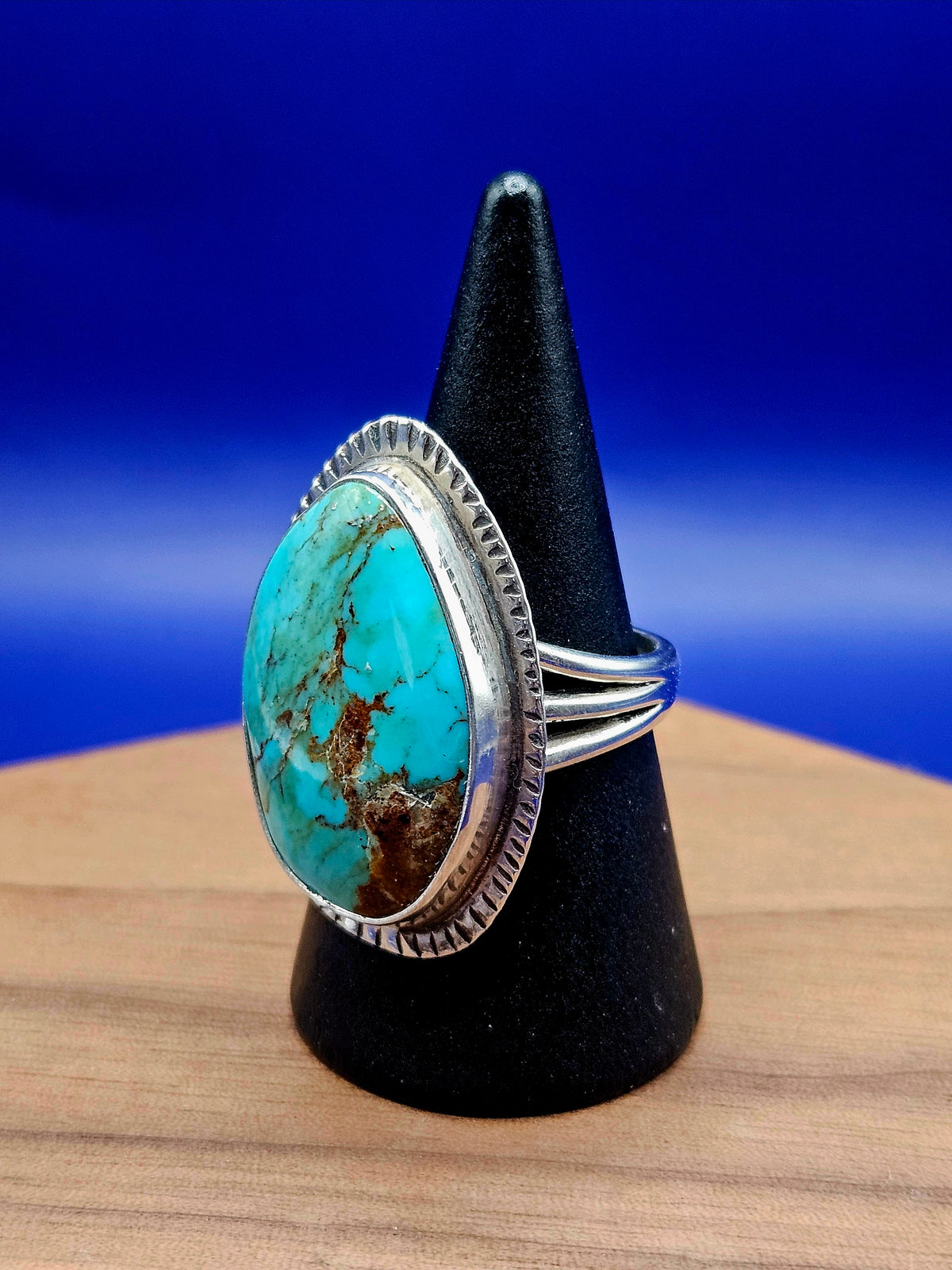 Teardrop shaped Turquoise #8 Ring set in sterling silver size 6.75