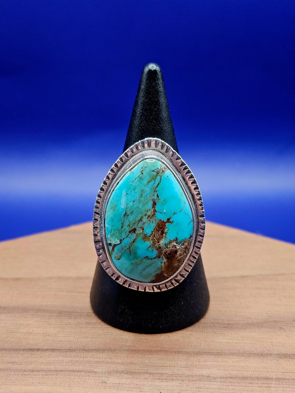 Teardrop shaped Turquoise #8 Ring set in sterling silver size 6.75