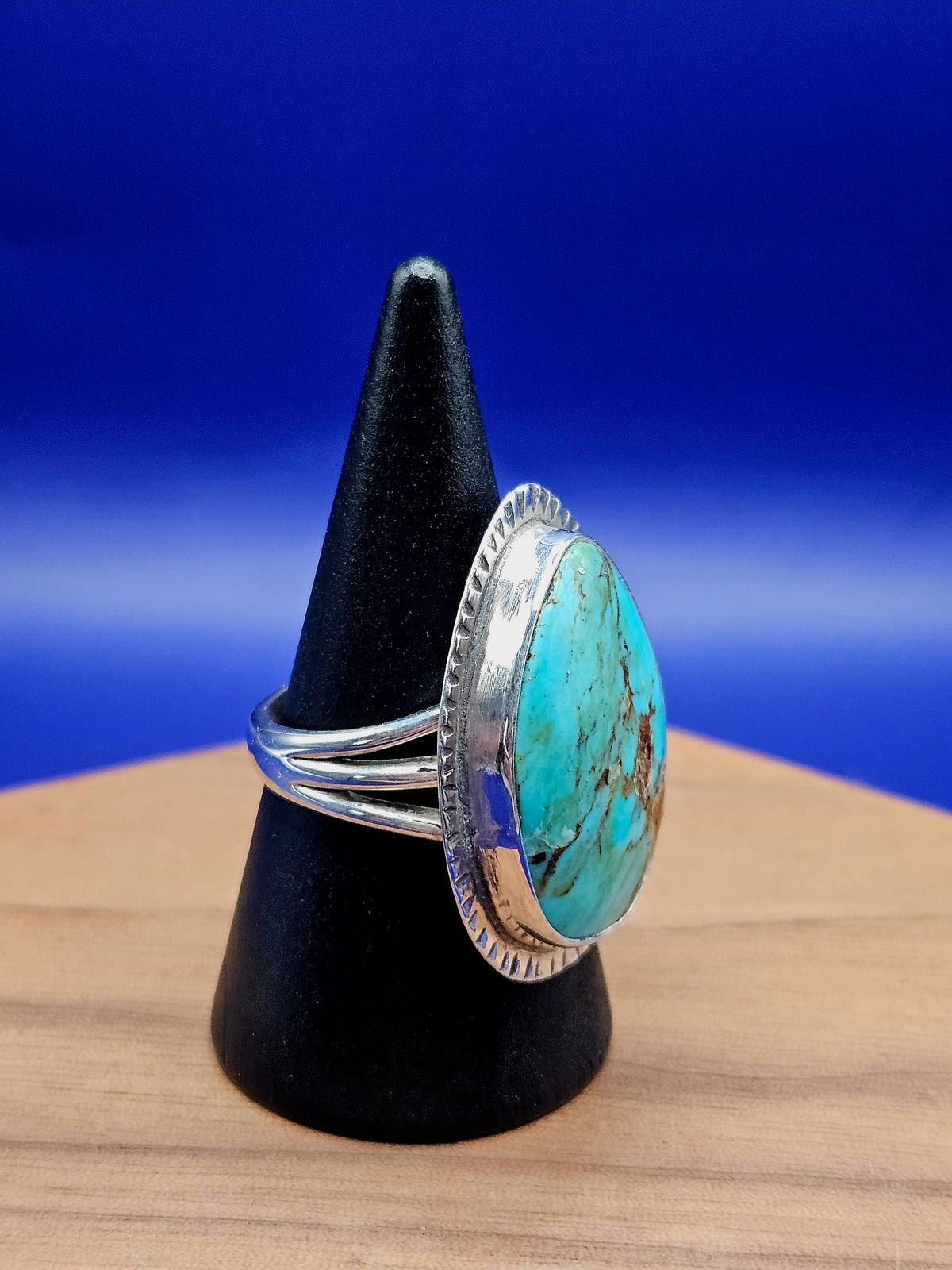 Teardrop shaped Turquoise #8 Ring set in sterling silver size 6.75