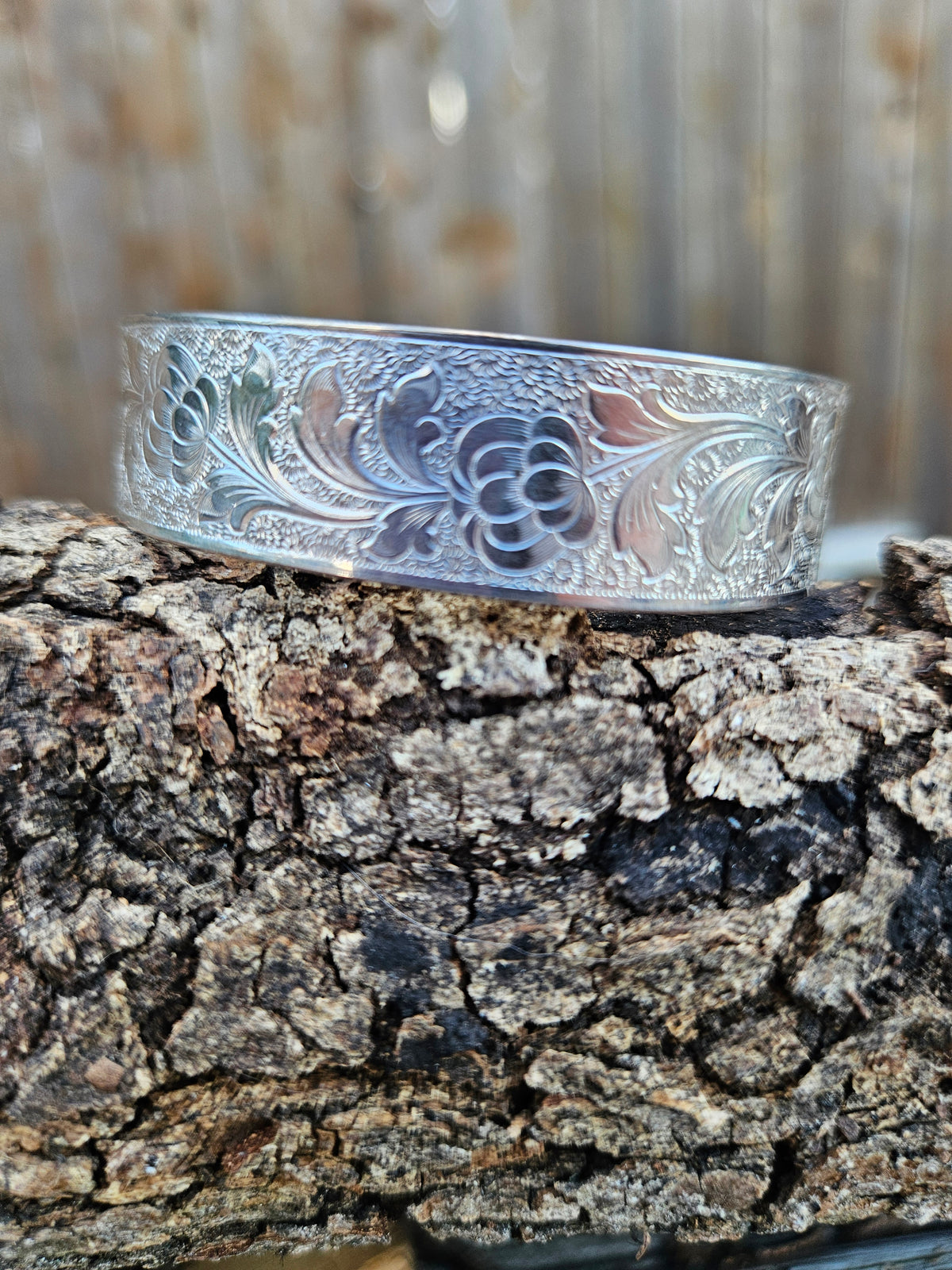 Wide floral pattern sterling Silver bracelet
