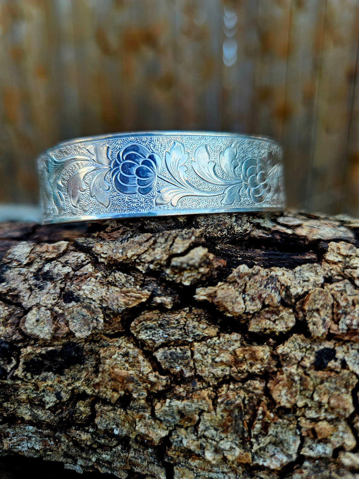 Wide floral pattern sterling Silver bracelet
