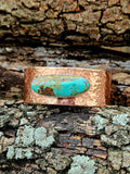 Wide hammered copper cuff with Royston Turquoise