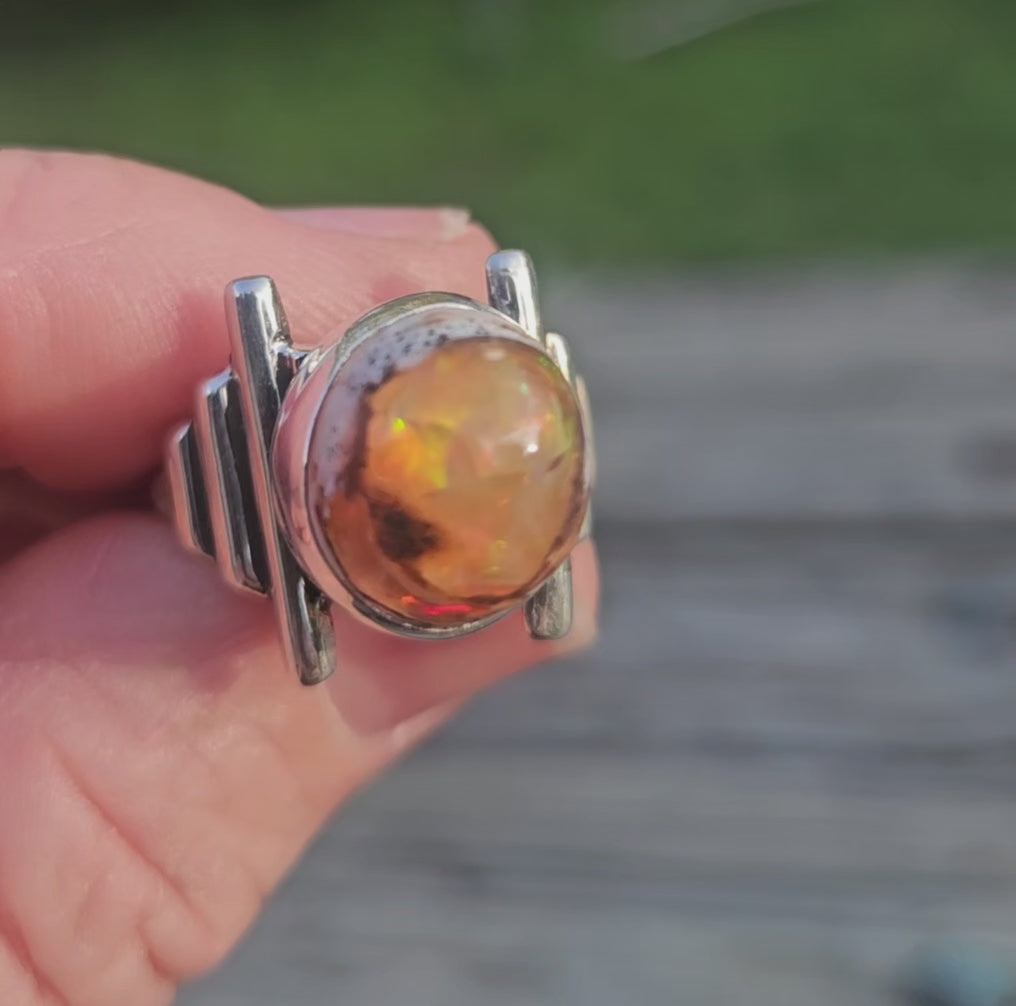 Mexican Matrix Opal Deco Ring